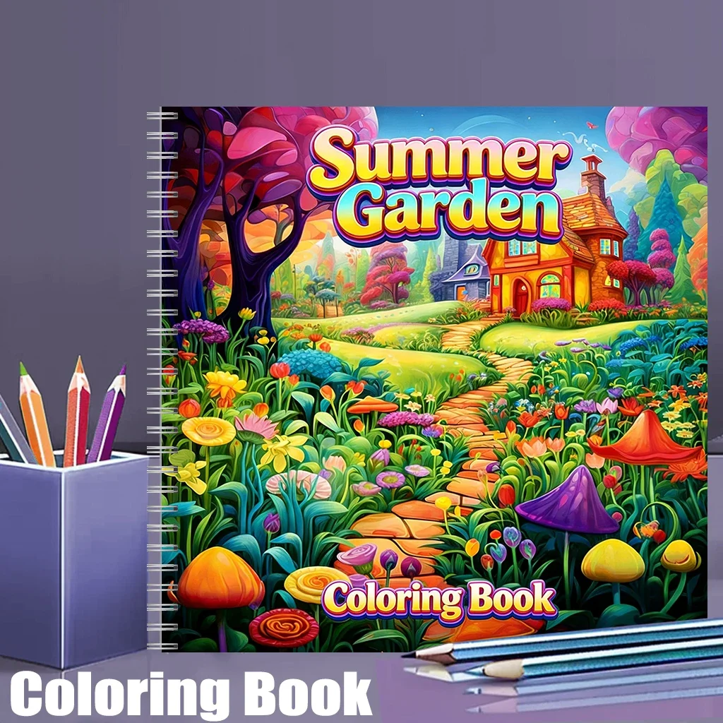 

Coloring Book Summer Garden for Adult Colouring Book, Birthday Day Gift, Back to School Supplies, Adults Cute Drawing Book