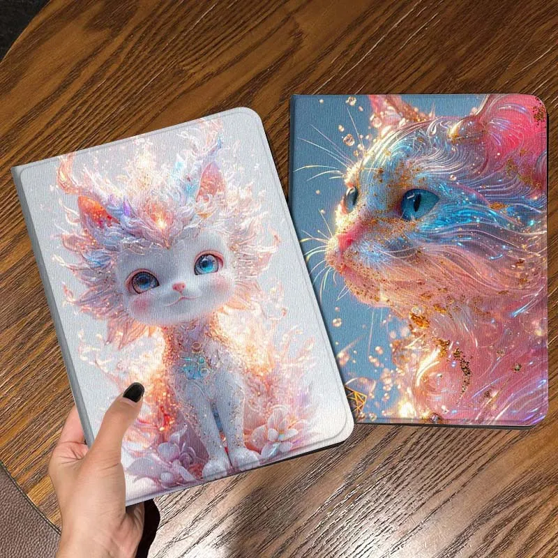 

Sparkling Colorful Cat Face Gift For iPad Pro Air Mini 2 3 4 5 6 7 6th 7th 10th 11th 10.2 9.7 10.5 11 Foldable Tablet Case