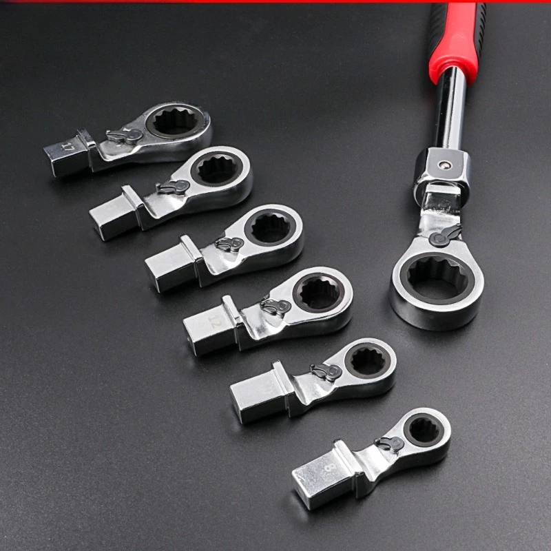 Interchangeable Head Ratchet Oil Pipe Wrench Combo Set 180° Rotatable Detachable and Portable for Home Improvement and Repairs