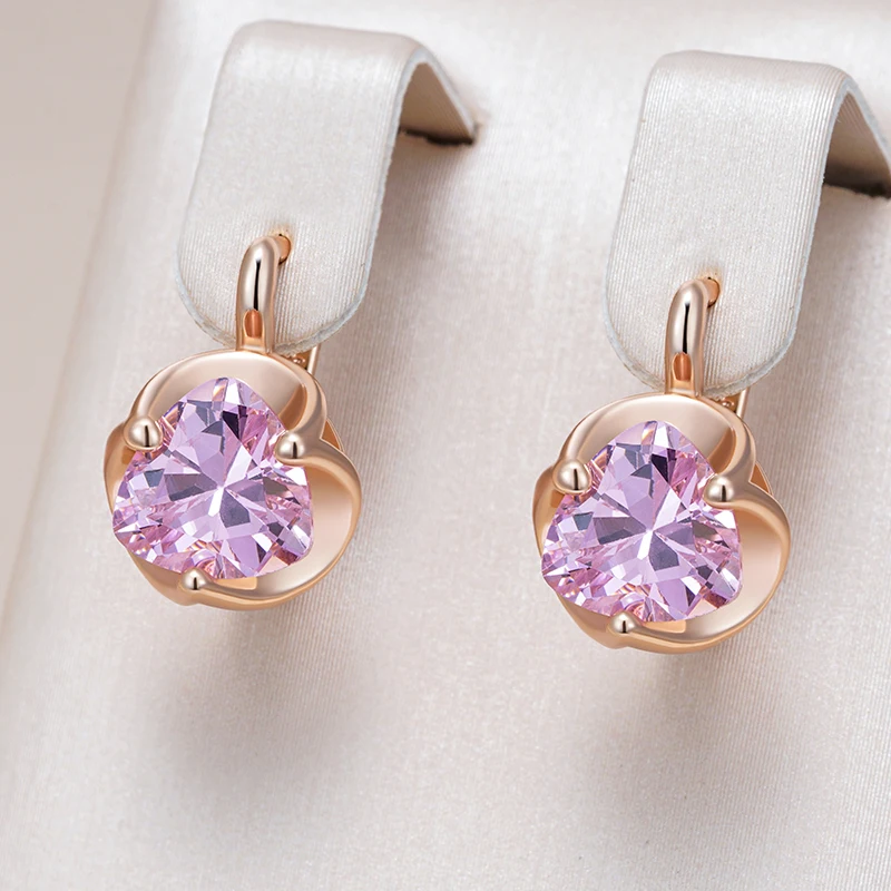 Kinel Hot Romantic Pink Natural Zircon English Earrings For Women 585 Rose Gold Luxury Couple Gift Simple Daily Fine Jewelry