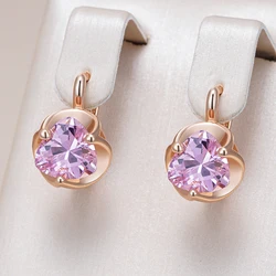 Kinel Hot Romantic Pink Natural Zircon English Earrings For Women 585 Rose Gold Luxury Couple Gift Simple Daily Fine Jewelry