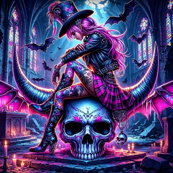 Jigsaw Puzzle 500PCS/1024 PCS Dark Fantasy Punk Lass Skull Flying Bats Ruined Church Stained Glass Paper Puzzle Halloween Gift