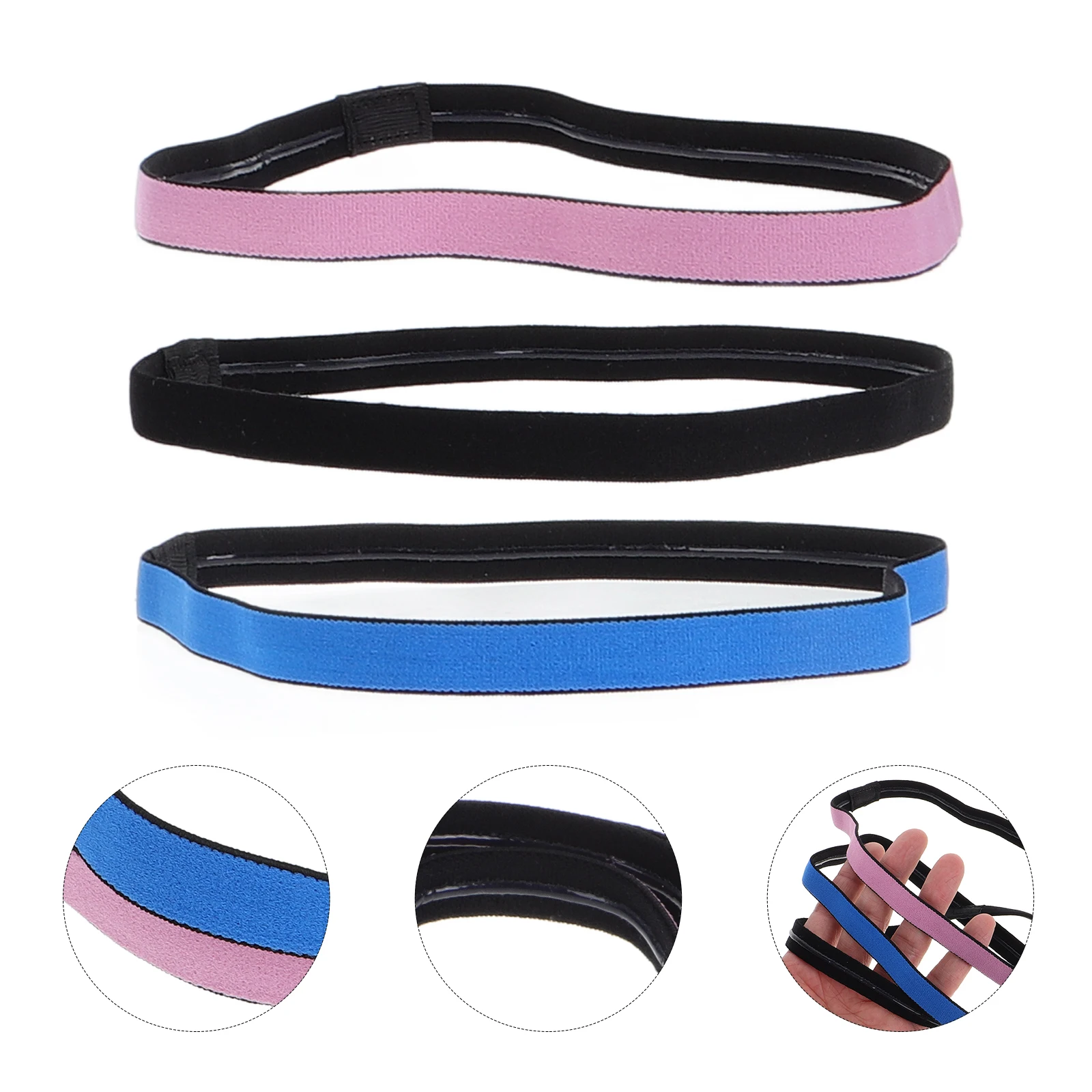 

3pcs Thin Elastic Sports Headbands Men Women Sweat-Wicking Nonslip Fitness Running Headband Stretchy Athletic Sweatbands For