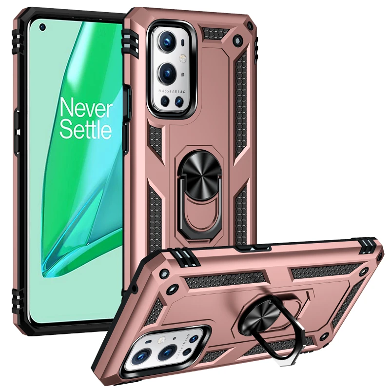 Custodia protettiva antiurto per OnePlus 9 Pro Cover posteriore Anello in metallo Supporto per telefono Custodia rigida per pannello per OnePlus 9