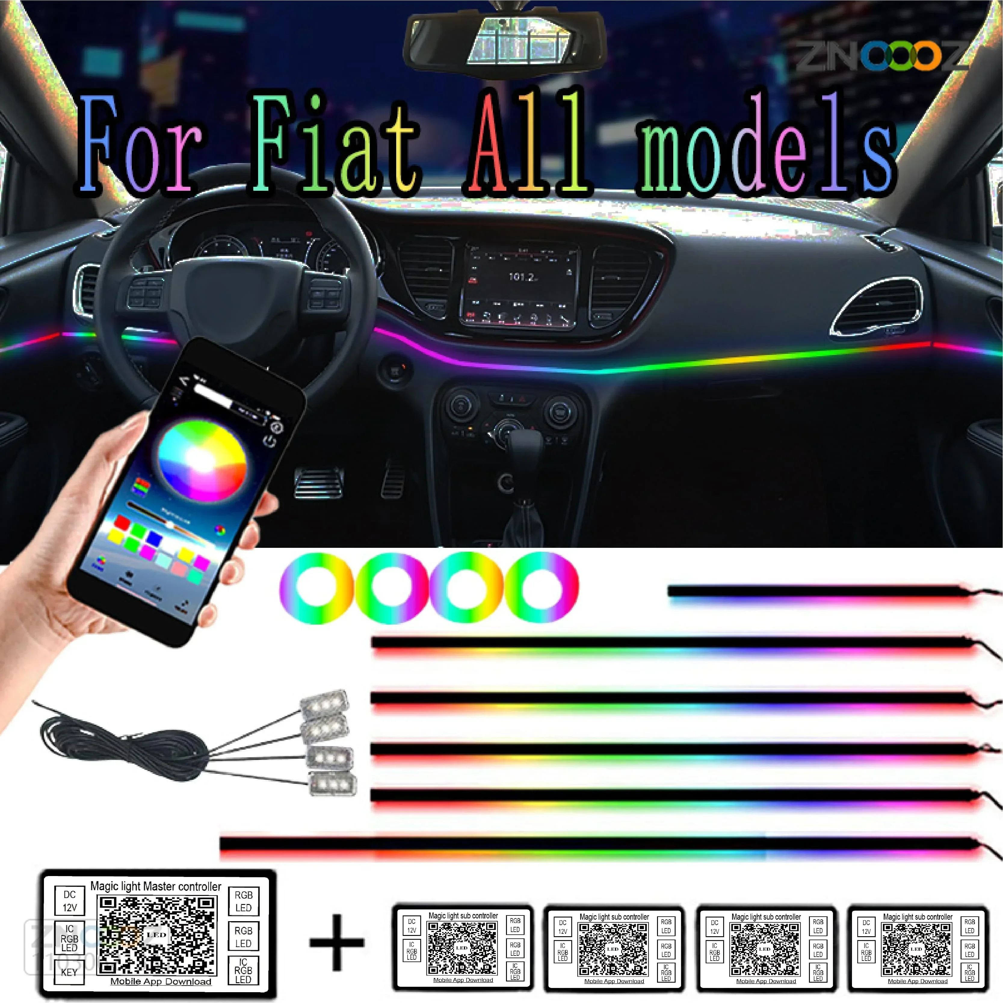 

For Fiat 64 Color RGB Symphony Car LED Interior Ambient Light