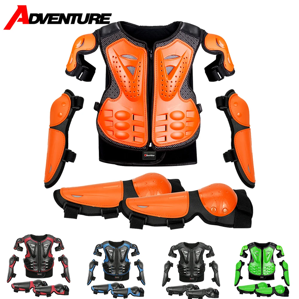 Kid's Motorcycle Armor Chest Vest Protection Motocross Body Armor Jacket Protective child Moto Armors Riding Kneepads Elbowpads