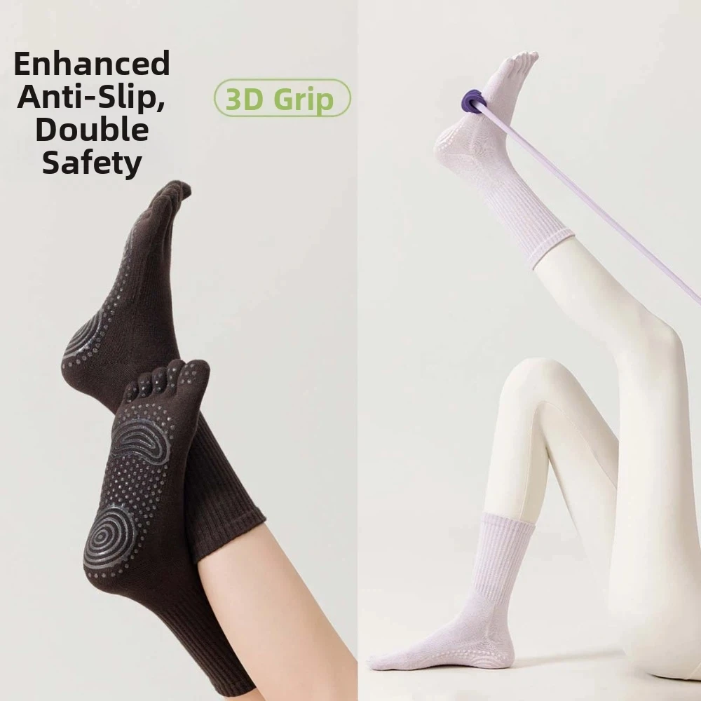 Cotton Women's Sports Yoga Socks Mid-calf Anti-slip Female Five-toe Socks Five Finger Breathable Floor Toe Socks Four Seasons