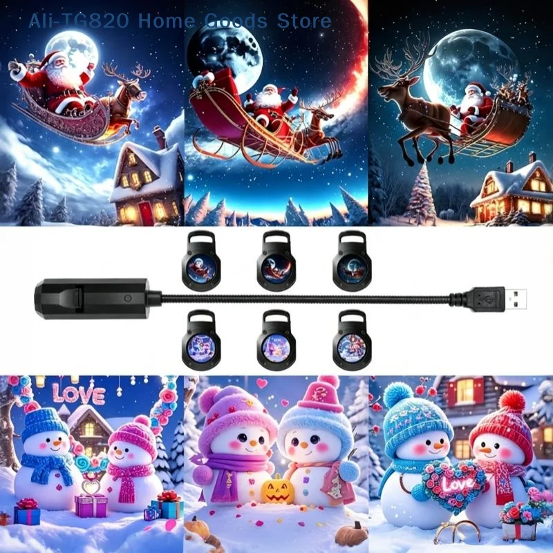 [TG820]USB Powered Xmas LED Projector Light With 6 Interchangeable Slides For Indoor Party Home Bedroom Decor