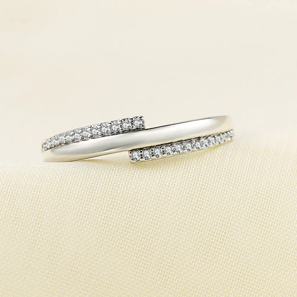 ZHOUYANG Ring For Women Simple Double Row AAA+ Cubic Zirconia White Gold Color Daily Finger Ring  Gift Fashion Jewelry DZR019