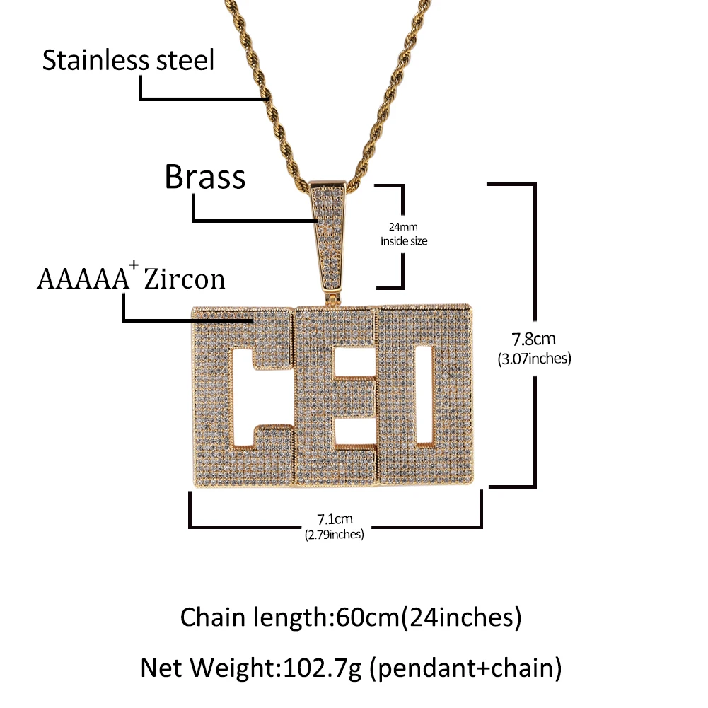 THE BLING KING Custom Big Size Initial Letters Pendant Micro Paved Out CZ Name Necklace Personalized Fashion Jewelry for Gift