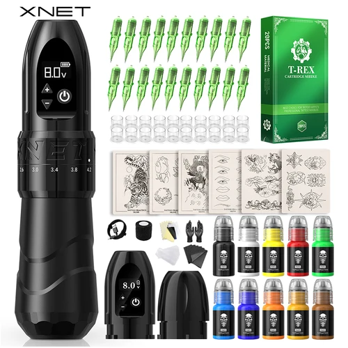 Imagen 1 del producto Kit de máquina de tatuaje inalámbrica XNET F2, cartuchos de 20 piezas, juego de suministros de tatuaje, Motor personalizado, batería de 2400mAh, bolígrafo Ratory de 10 pulgadas para tatuaje