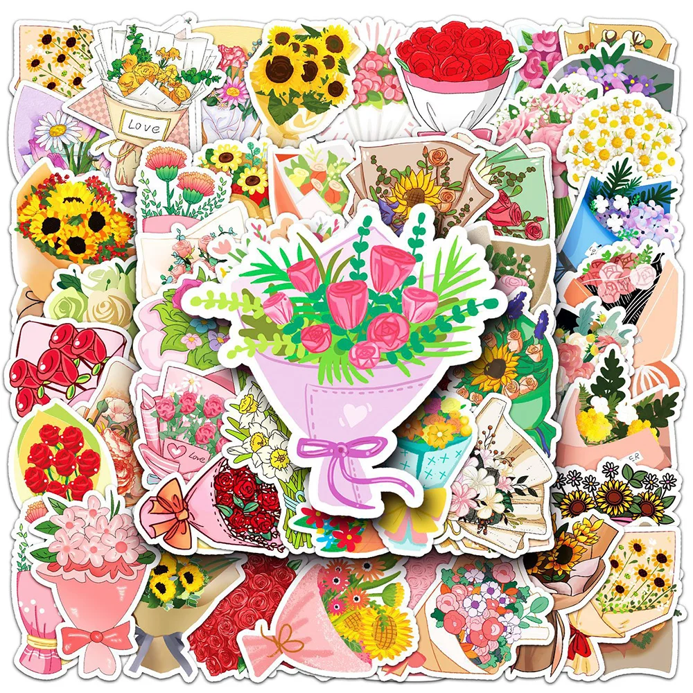 

10/30/50pcs The Best Gift of Brightly Colored Bouquets Cartoon Stickers Graffiti Decals DIY Notebook Fridge Box PVC Sticker Toys