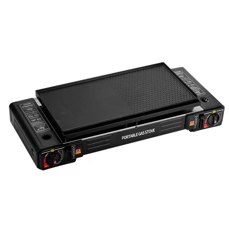 C009 Venta al por mayor de cocina, estufa de gas portátil para acampar al aire libre, 2 quemadores