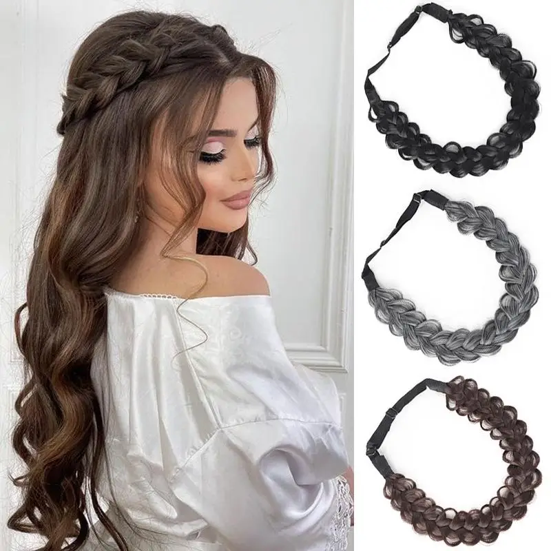 1 Pcs Synthetic Premium Adjustable Handmade Wig Braided Elastic Band Hair Fashion Braiding Hair Headband Headwear For Women image 5