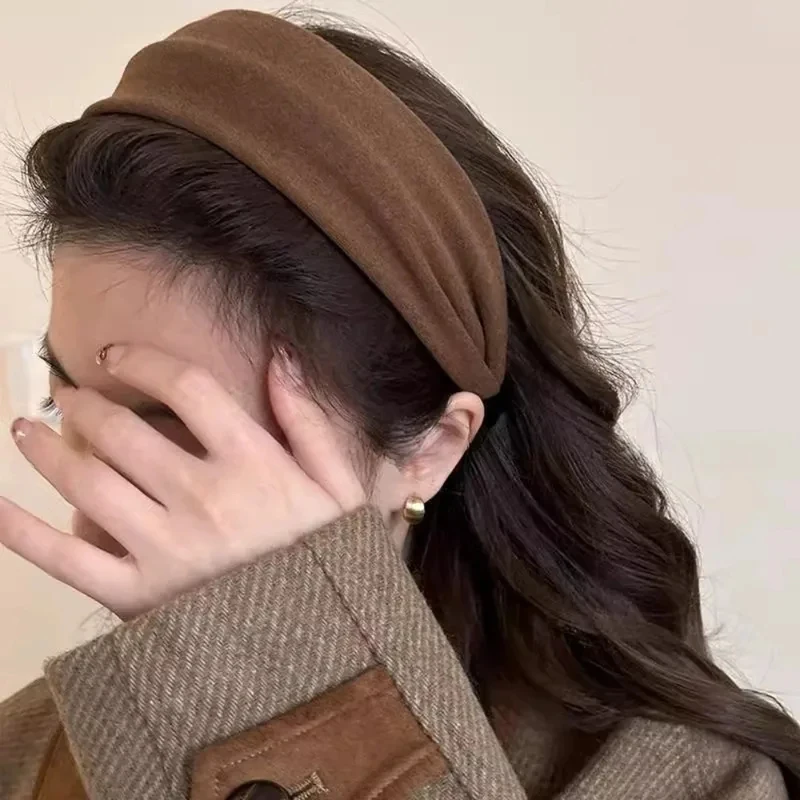 Vintage Solid Color soft cotton Headband Wider Knitted Thickened Headband Face Washing and Makeup Headband Versatile Hair Access