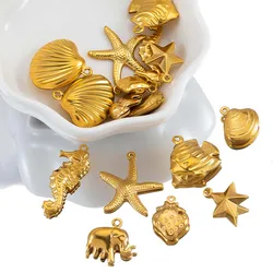 10pcs Stainless Steel Starfish Shell Charms Marine Animal Charms For Making Earrings Ocean Necklace Bracelet Jewelry Accessories