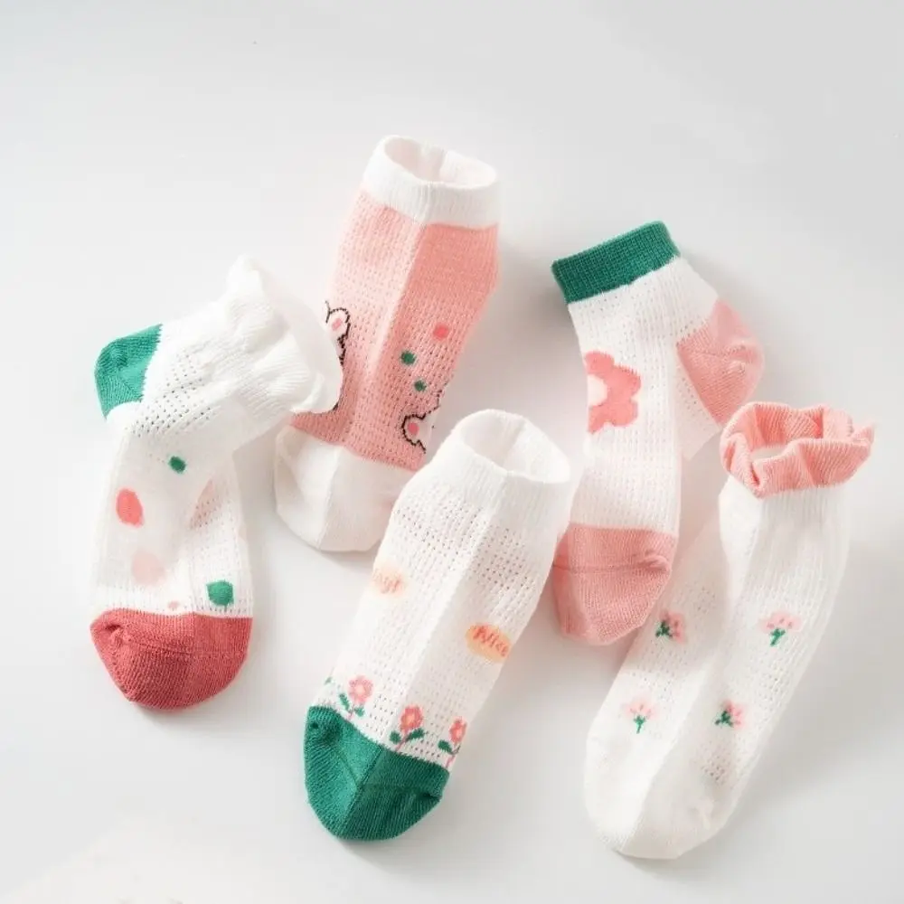 5Pairs New Soft Socks Mesh Cartoon Printed Cotton Sock Sweat Absorption Breathable Short Socks Spring Summer