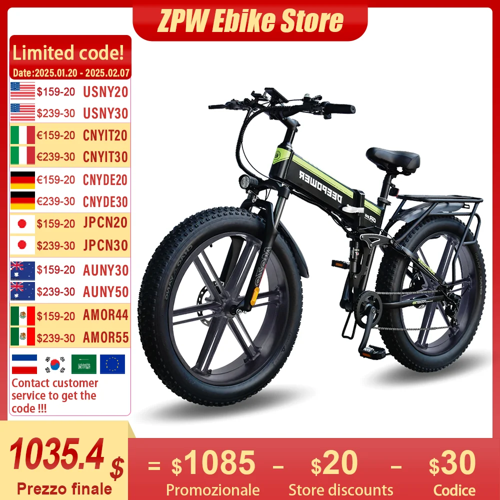 ZPW H26PRO EBike 2000W 48V 25AH 26 Inch Fat Tire Adult Mountain Electric Bike Mountain Off-road Electric Bicycle Folding ebike