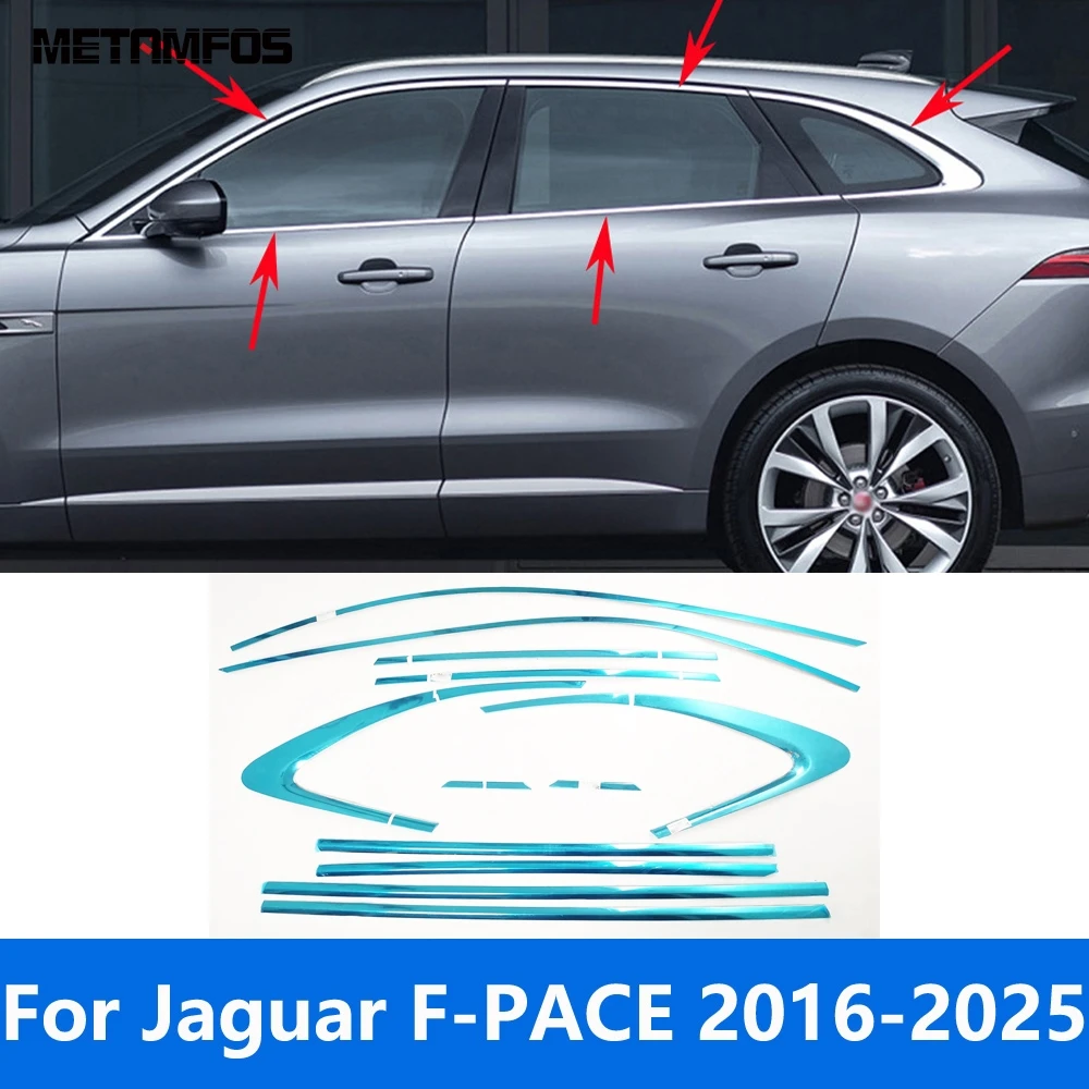 For Jaguar F-PACE 2016-2023 2024 2025 Stainless Steel Upper+Lower Window Sill Window Frame Molding Trim Accessories Car Styling