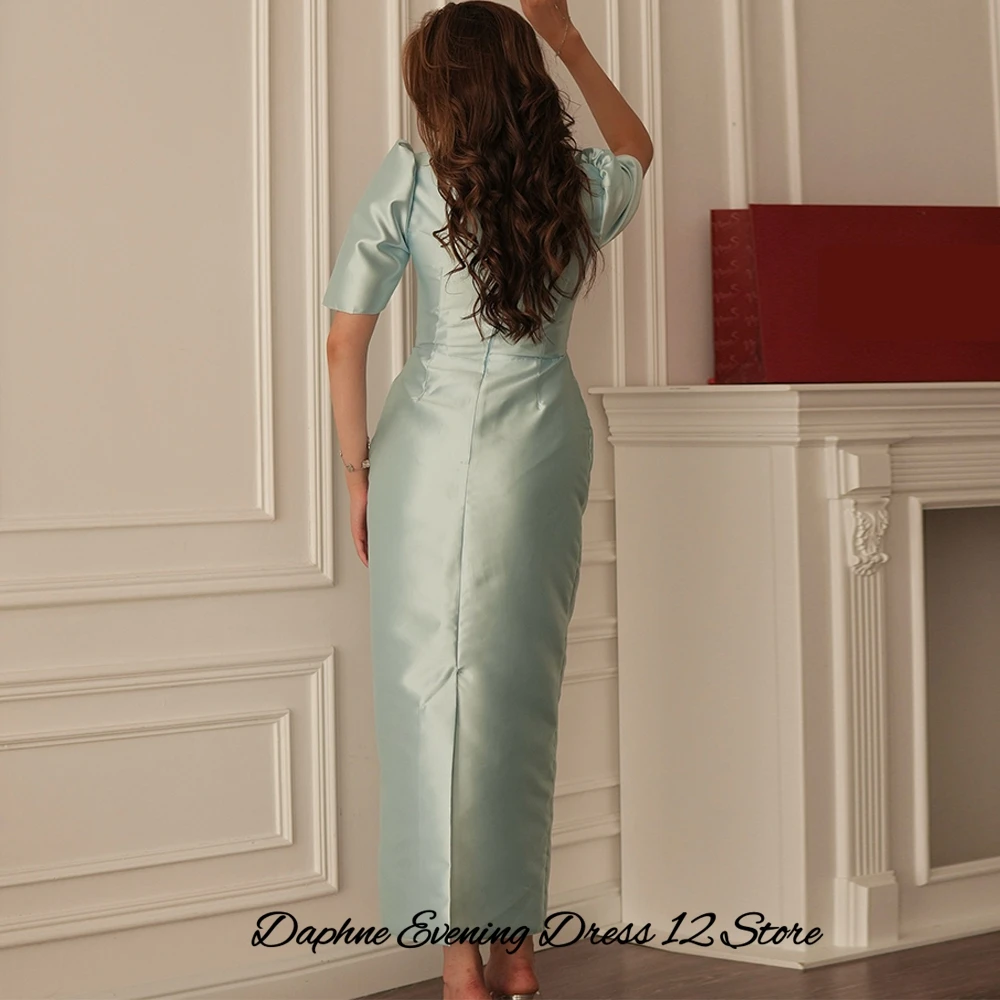 Sierlijke satijnen halve mouwen op maat gemaakte avondjurk Eenvoudige feestjurken met O-hals Delicate parels en strik Op maat gemaakte gelegenheidsjurken