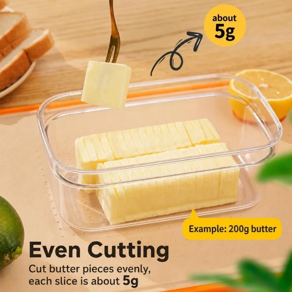 Durable Plastic Butter Keeper with Sealing Lid Anti-Scratch Butter Slicing Box Hand Press Butter Slice Container Household