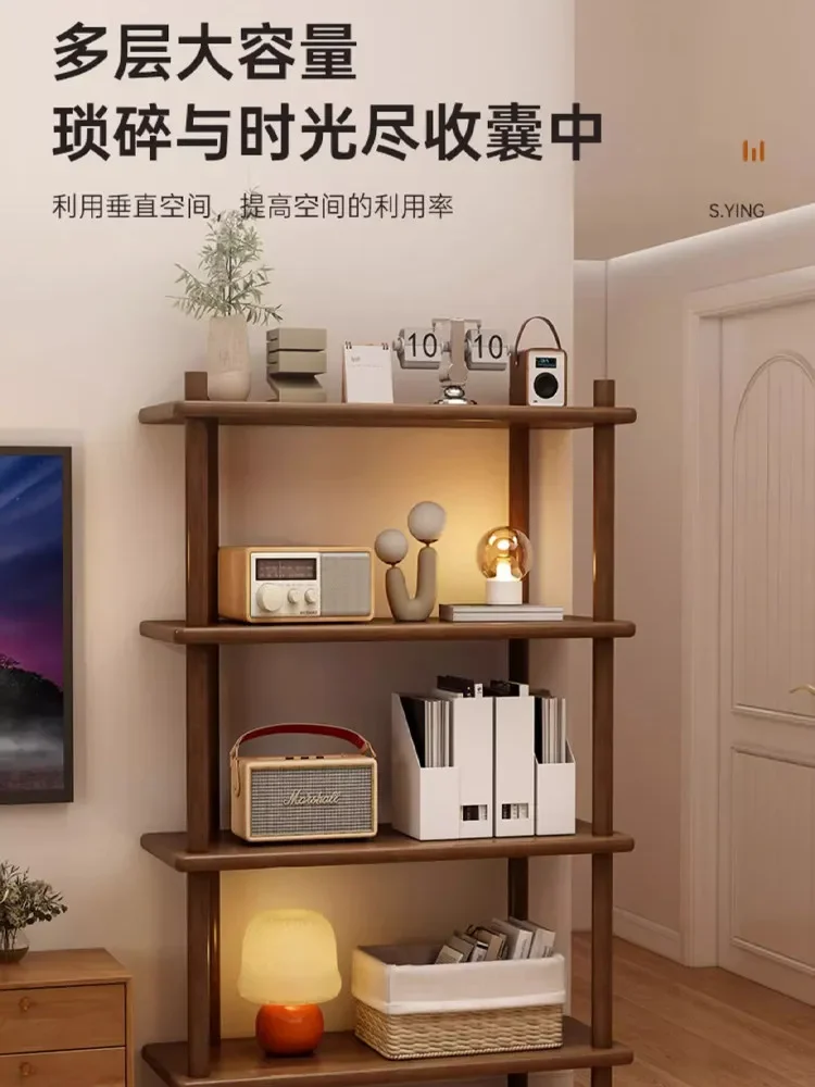 Solid wood bookshelves, floor-to-ceiling storage shelves, simple storage shelves for home use, display shelves, multi-layer stor