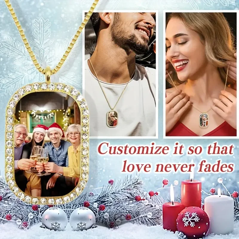 Collar con foto personalizada para mujer: regalo de San Valentín personalizado con diamantes de imitación brillantes