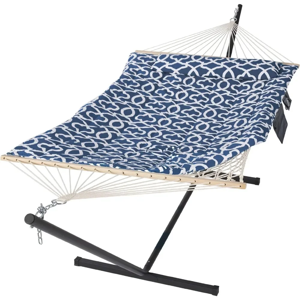 

Extra Large Two Person Hammock Outdoor Garden Furniture and Terrace Blue Pattern 475 Lbs Capactiy Camping Hammocks Tourist