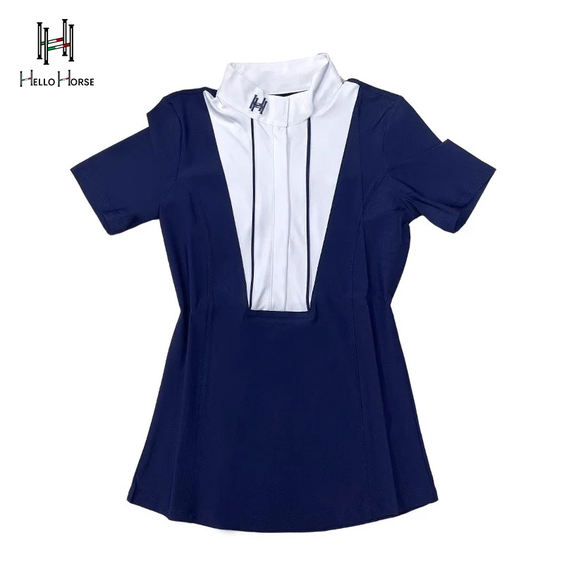 مرحبا الحصان الفروسية تي شيرت ملابس الفروسية الكبار متسابق الملابس الفروسية المنافسة قصيرة الأكمام أعلى تنفس متسابق والعتاد