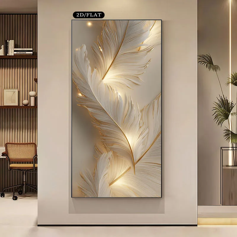 2D/Flat 1pc Extra Modern Golden Feather Canvas Artwork, Unframed Wall Art Painting for Living Room, Office & Bedroom Decortions
