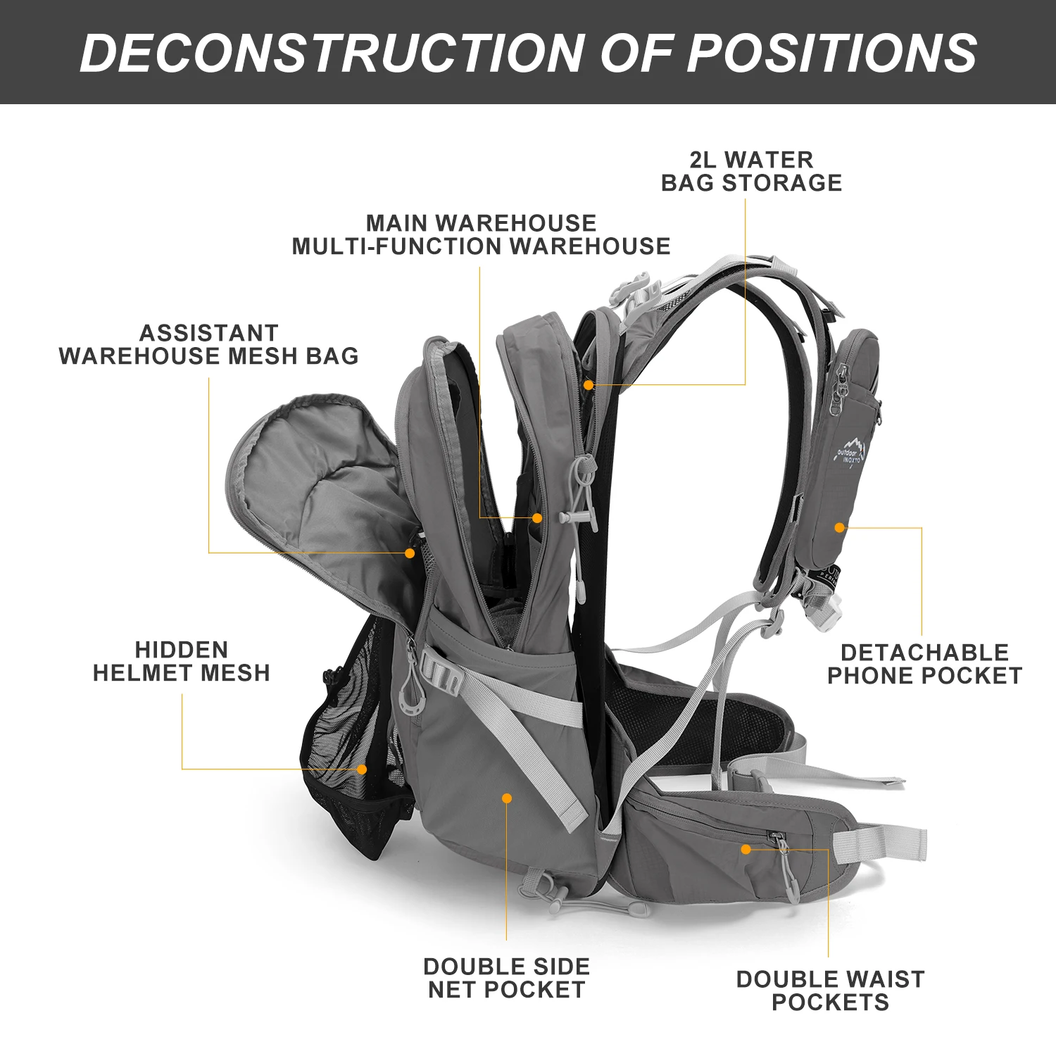 Bergsteigerrucksack 20 Liter Herren und Damen Outdoor-Sporttasche Wasserdicht Camping Wandern Regen – Detail 3