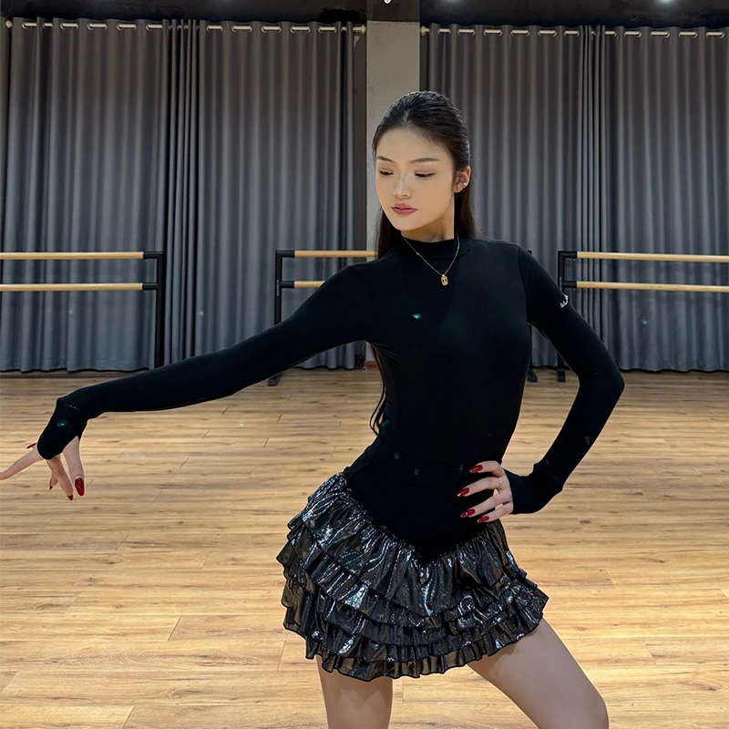 Herfst Winter Latin Dans Kleding Vrouwen Lange Mouwen Tops Taart Rok Volwassen Praktijk Kleding Rumba Cha Cha Voeren Jurk NV25486