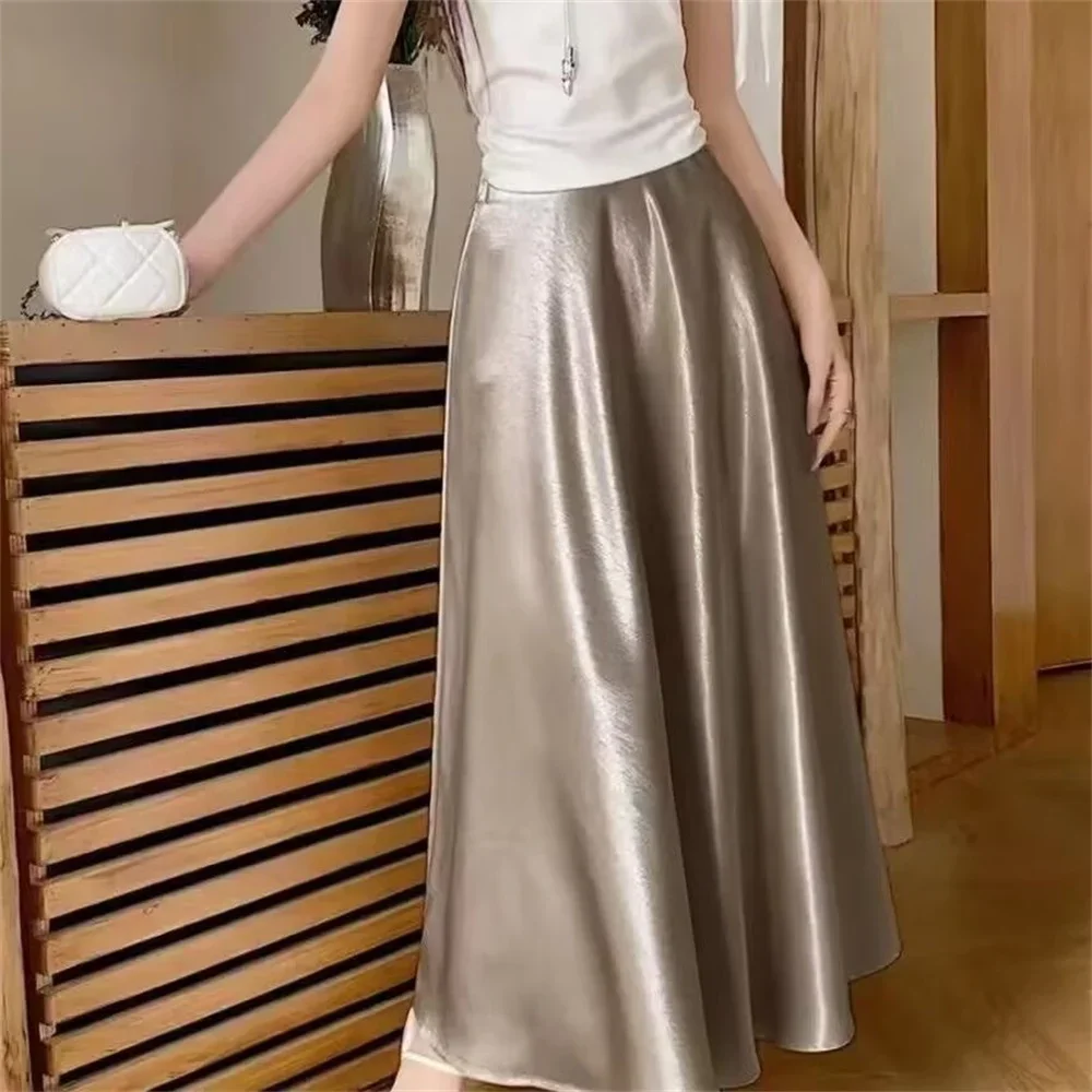 2026 Fashion New Summer Lady Classic Skirts Female Elegant High Waist Midi Skirts Women Korean Loose Thin Long Dress Clothes