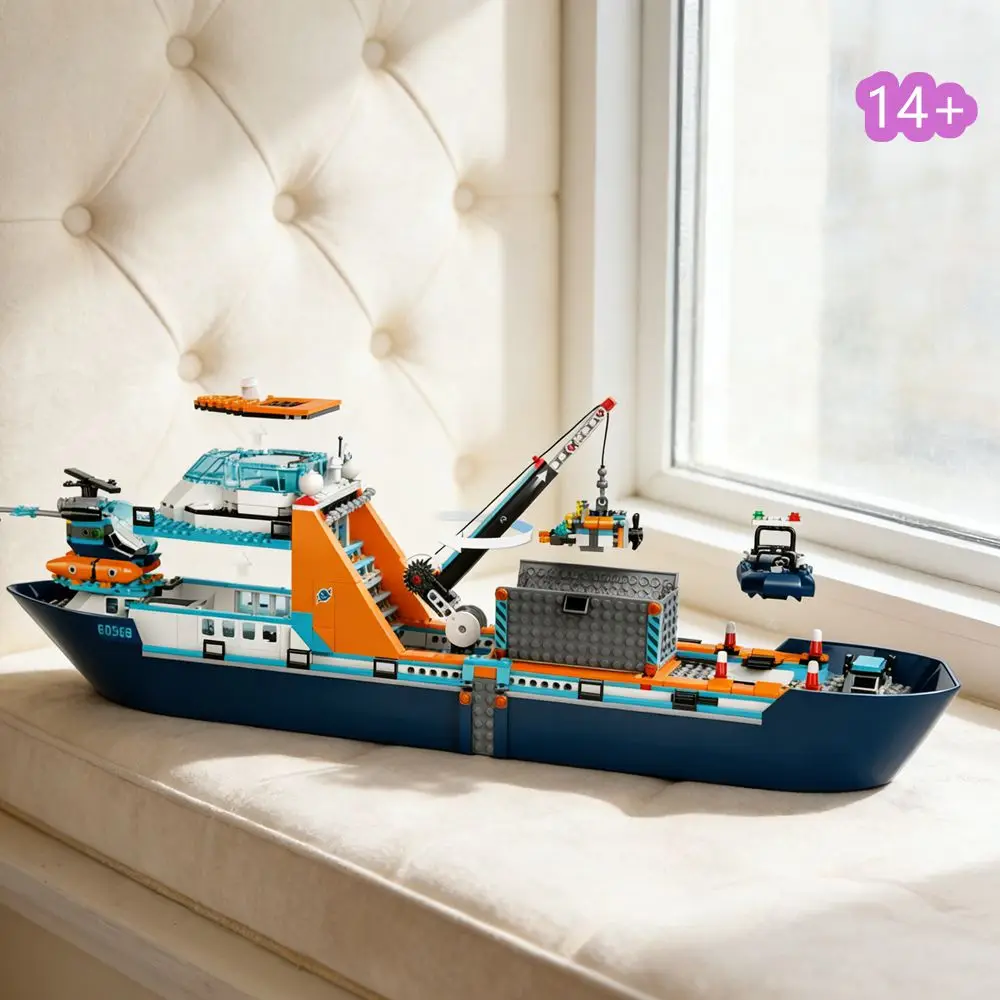 

Набор строительных блоков «Арктический исследователь» (815 деталей), модель корабля 60368, плавающая лодка, вертолет, рождественские подарки для взрослых и детей