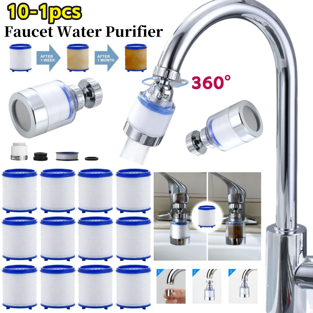 360 Degree Rotating Faucet Filters Bubbler Mount Water Saving Faucet Water Clean Filter Purifier for Household Kitchen Bathroom