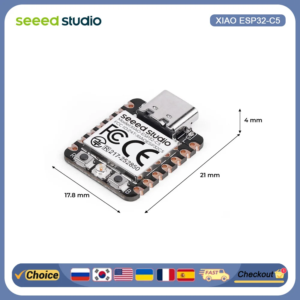 Seeed Studio XIAO ESP32-C5 WiFi6 Dual Band 2.4GHz 5GHz BLE5.0 RISC-V IoT Mini Development Board
