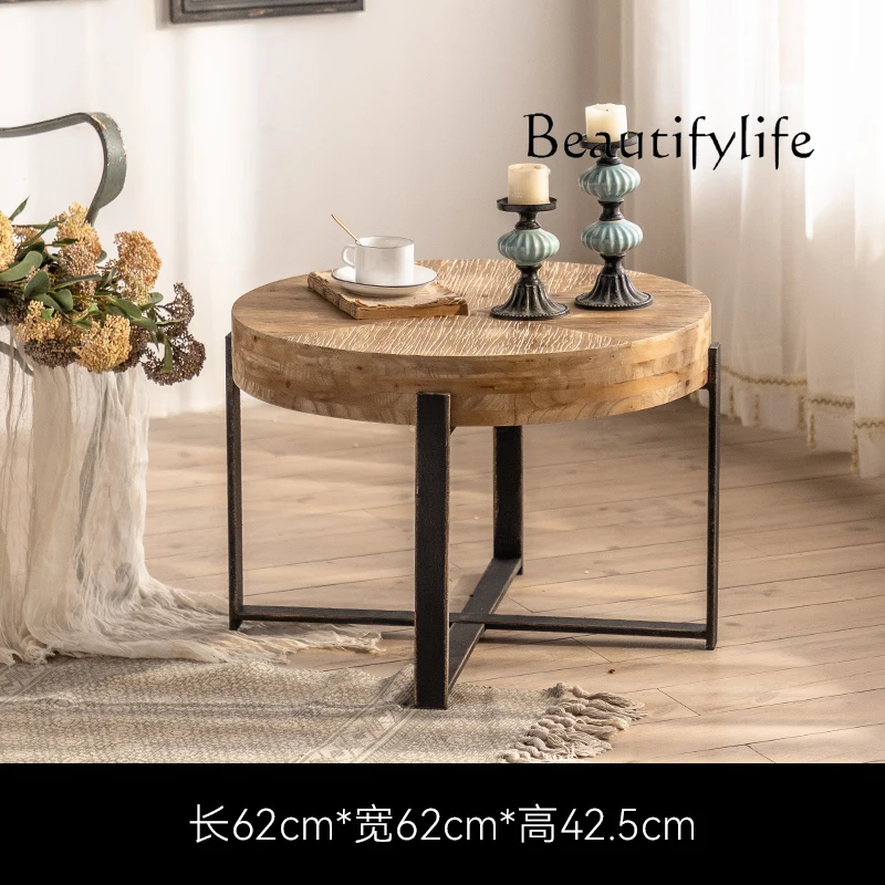 Solid wood coffee table Round living room Home designer hotel Tea table decoración hogar