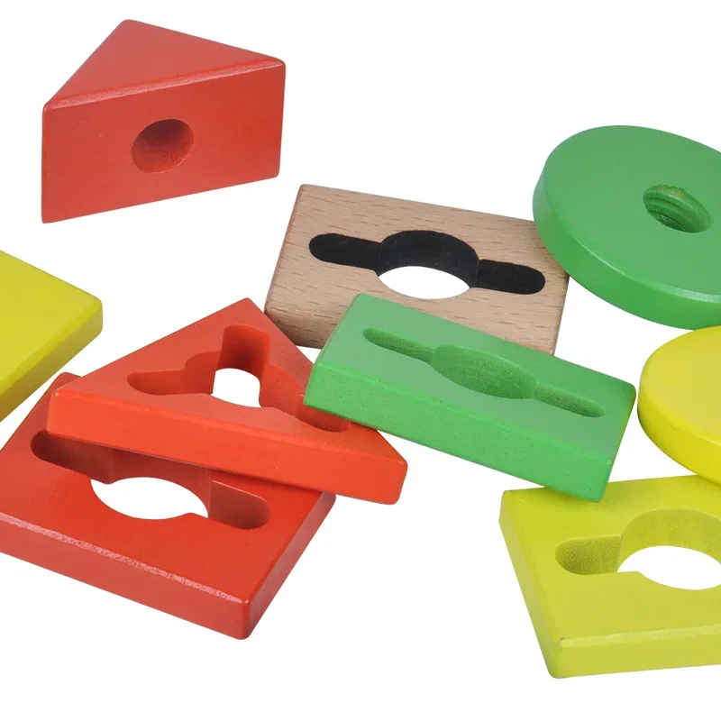 Jouets en bois pour enfants, tour éducative Montessori, blocs de construction, 5 pilier, couleurs assorties, blocs en bois, cadeaux pour enfants