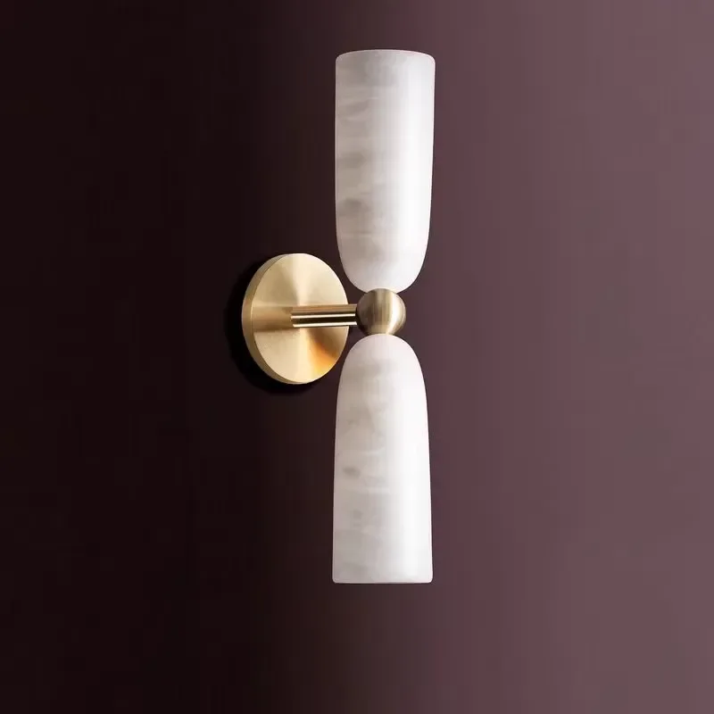 French Retro Alabaster Wall Lamp Living Room Villa Background Wall Lamp Bedroom Bedside Corridor