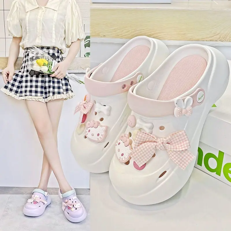 Sanrio Hello Kitty zapatos de cueva para mujer, nuevo estilo, suela gruesa, lindas zapatillas de tendencia de dibujos animados, versión coreana, zapatillas dulces Harajuku