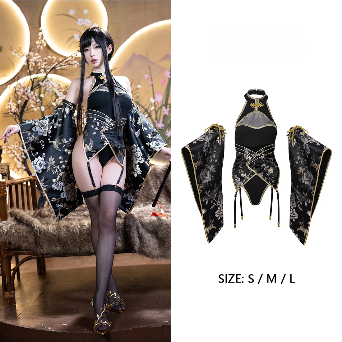 

Original black gold chest opening new Chinese embroidery set performance cosplay