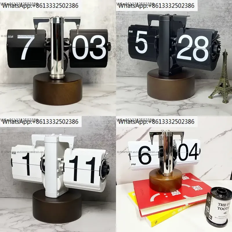 Nordic Flip Page Table Clock, Wooden Base, Digital Desk Clock, White Office Desk, Decoration Items, Desktop Gadgets,