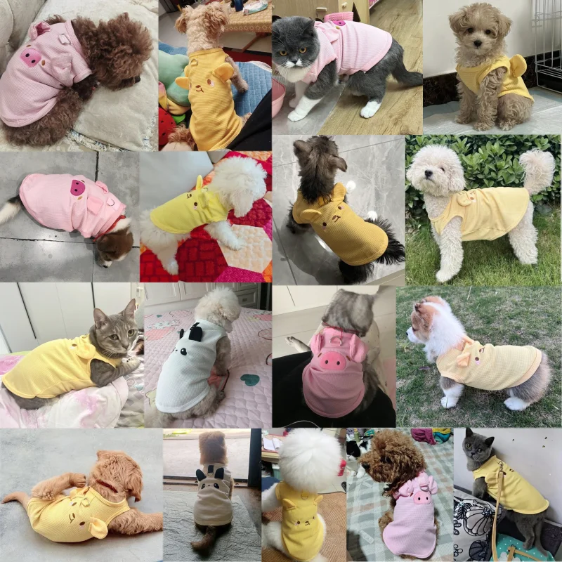 Animal Embroidery Dog Vest Fashion Thin Dog Clothes Summer Puppy Pullovers Soft Waffle Cat Shirt Pet Vest Bichon Poodle Costume view 2