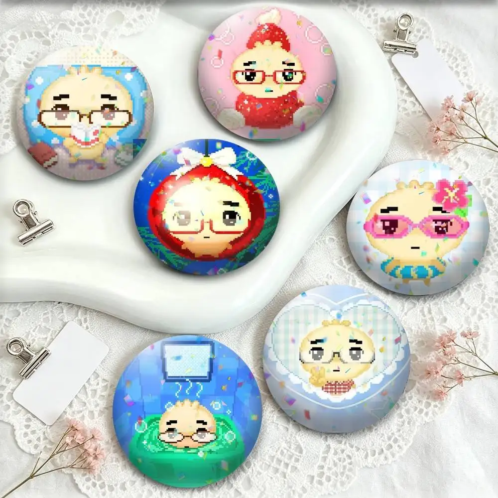 Glasses Dumpling Cute Y2K  25 32 44 58 75mm Badges Personalized Round Brooches Pins Accessory Gift