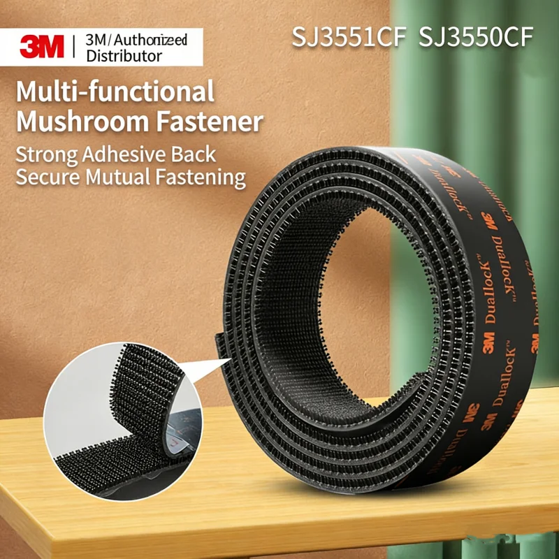 3M SJ3550CF Mushroom Reclosable Fastener Double Sided Adhesive Tape Dual Lock Black Transparent Adhesive Backing Tape Strong