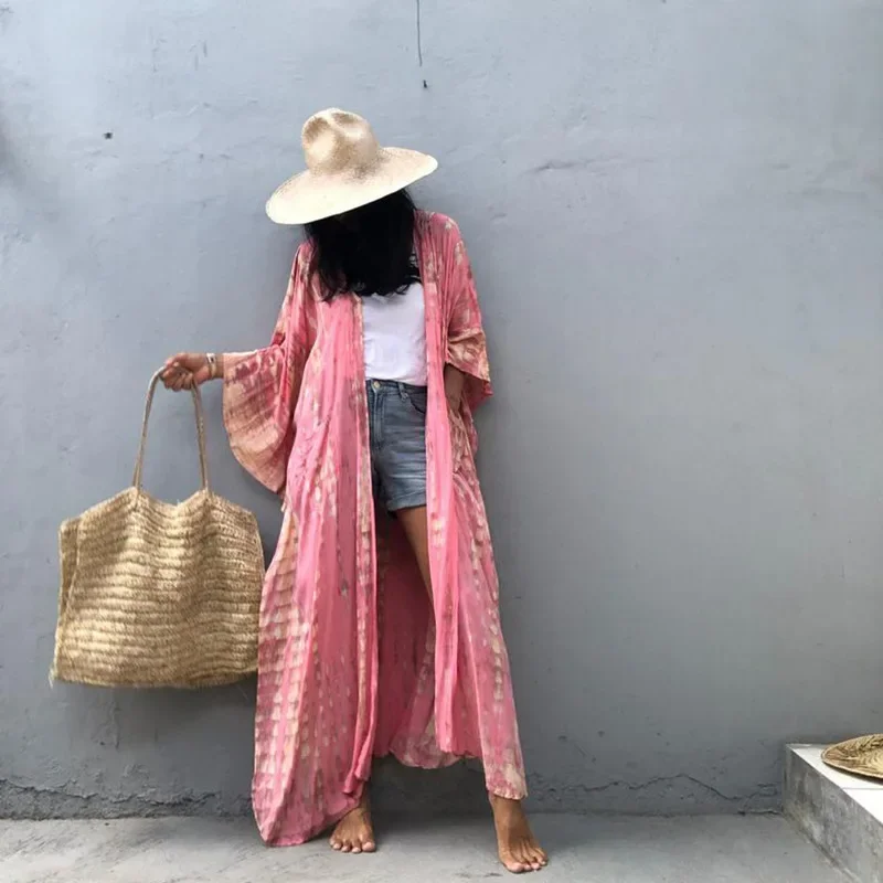 2021 Kaftan Beach Pareo Femme Fashion Bohemian Striped abbigliamento donna con cappuccio manica lunga a pipistrello divisa taglia unica Cover Up