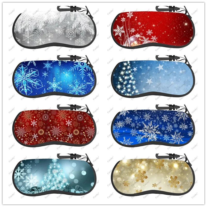 

Christmas snowflake Glasses Case Printed Travel Zipper Sunglasses Bag Pattern Classic Men's and Women's Storage Glasses Bag