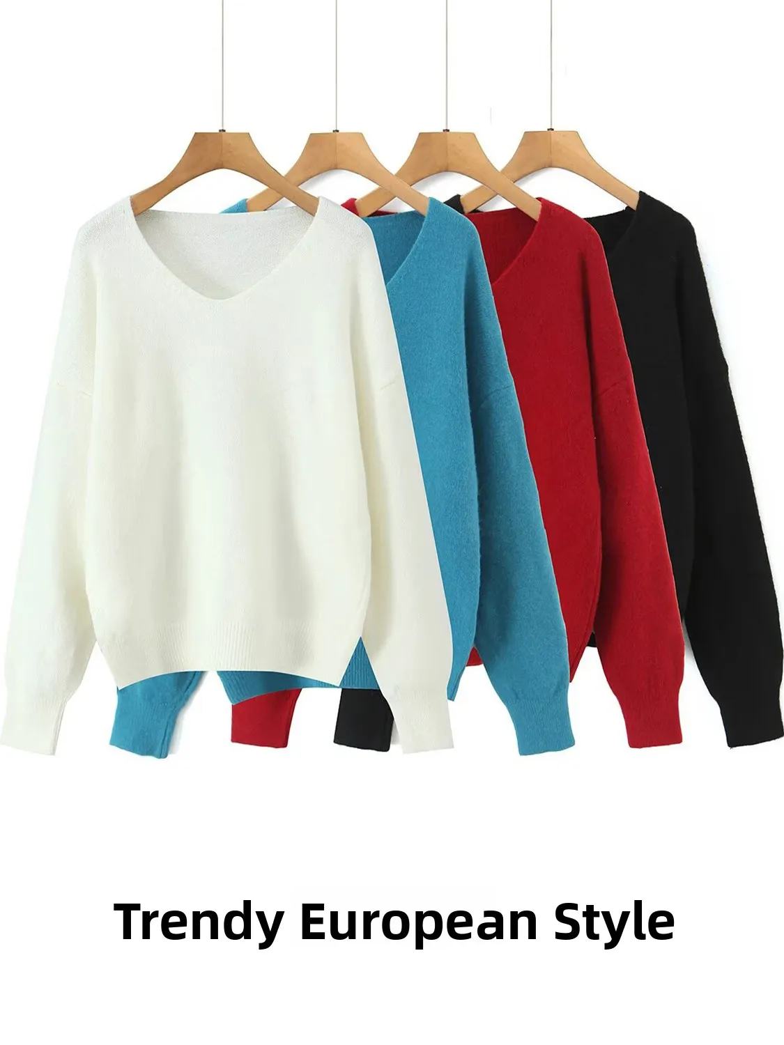 

Ele V-Ne Color Sweater Trendy European Sle Autumn New Women's Faionable Knitwear Comfortable Polyester Fiber