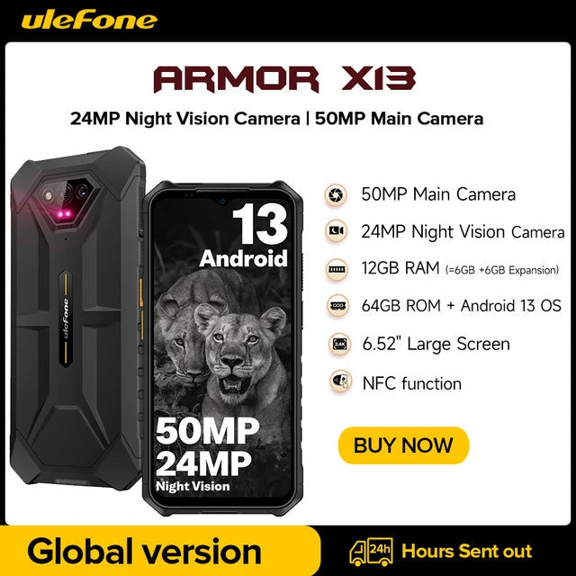 Ulefone Power Armor X13 Rugged Waterproof Smartphone 12GB+64G Android 13，  6320mAh 50MP 6.52