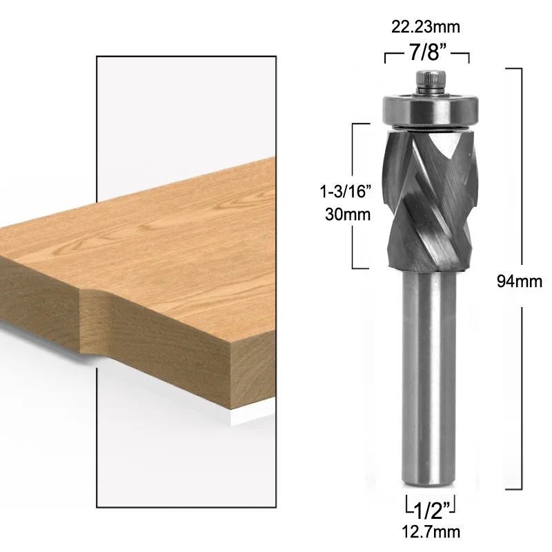 Welded Solid Carbide Flush Trim Router Bit - Top Bearing Edge Trimming Cutter with 1/2